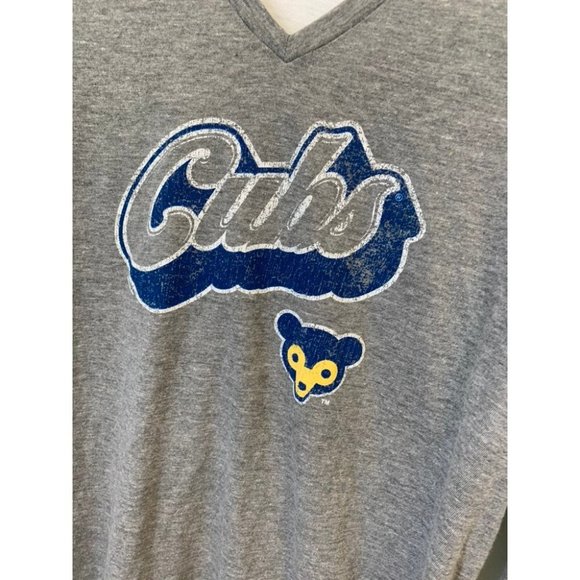 MLB Chicago VINTAGE Cubs Shirt Baseball COPPERSTOWN women RETRO Logo Bear - Picture 2 of 6